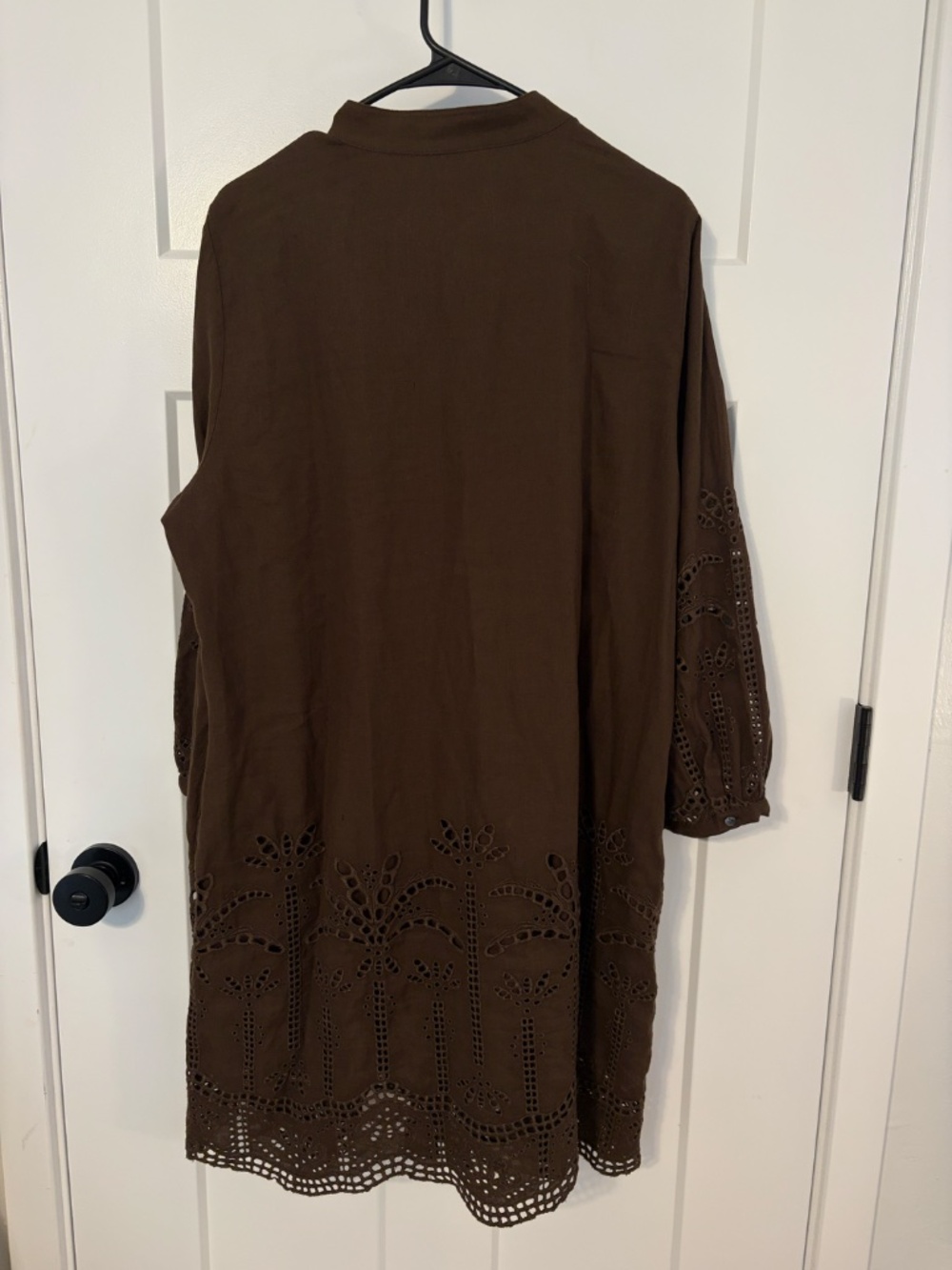 J.Mclaughlin 3/4 Sleeve Linen Blend Newbury Eyelet Dress Lined Brown Women's XL - Picture 8 of 13